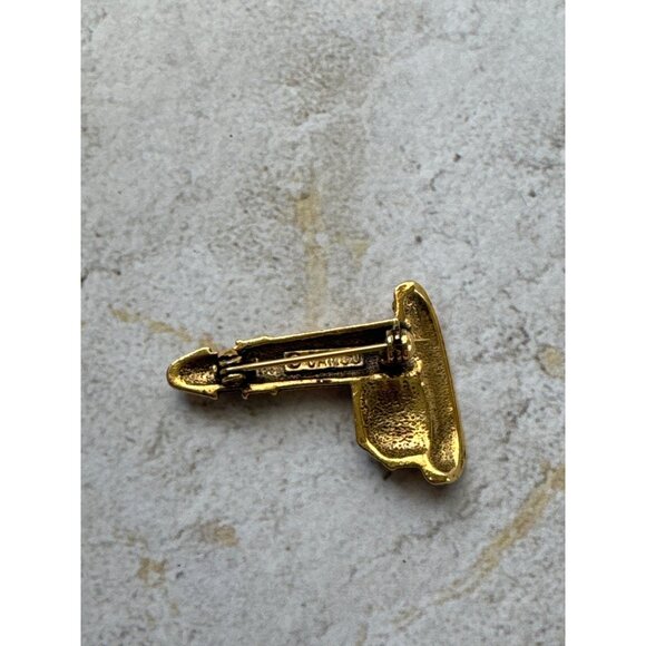 Vintage Gold-Tone Lighthouse Lapel Pin Brooch With Textured Detailing - Picture 4 of 5